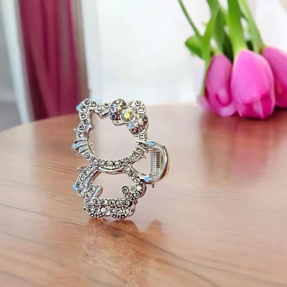 🤯5/$25🤯 Hello Kitty White Rhinestone Silver Tone Hair Claw NWT